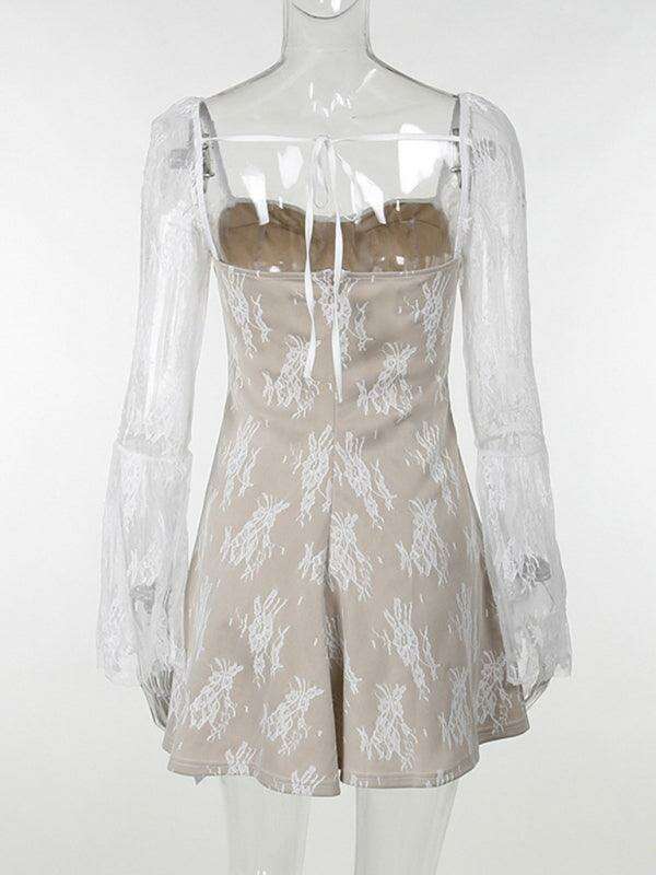 Luxe Lace-Trimmed Strappy Dress with Sophisticated Long Sleeves