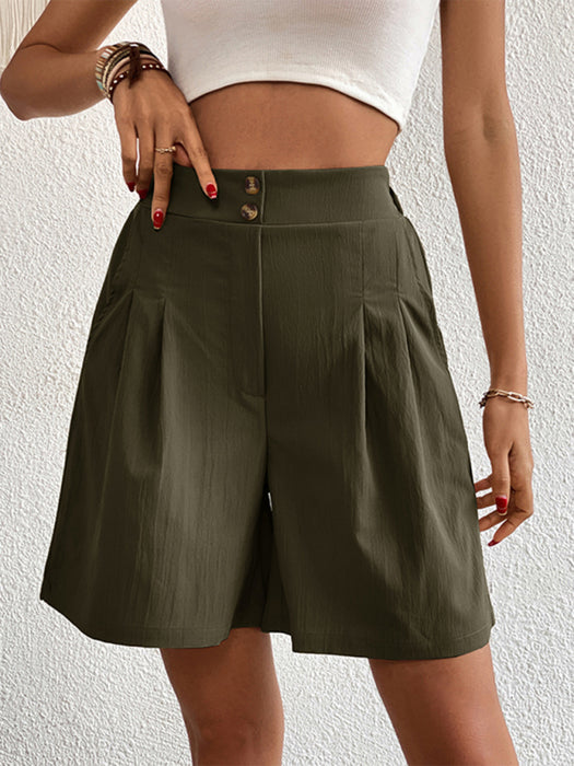 Elegant Button-Up High-Waisted Shorts for Fashionable Ladies