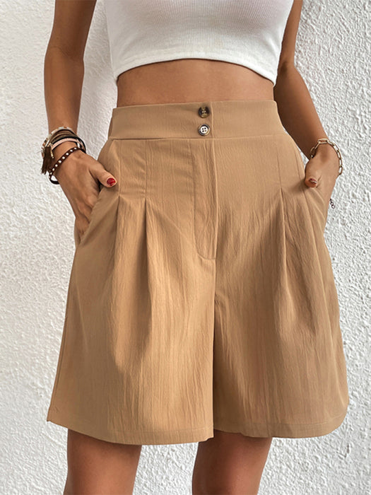 Elegant Button-Up High-Waisted Shorts for Fashionable Ladies