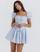 Women's New Puff Sleeve Square Neck Corset Princess Skirt Two-piece Dress