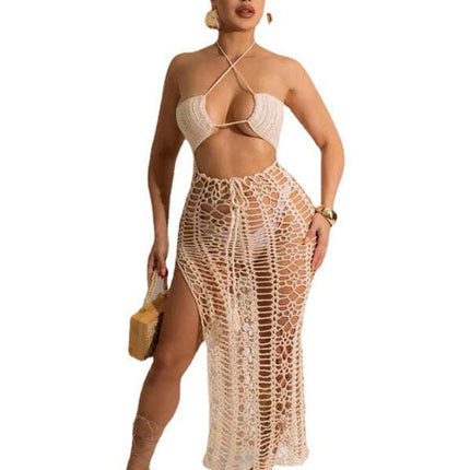 Women's long fringed stretch side slit suspender beach skirt