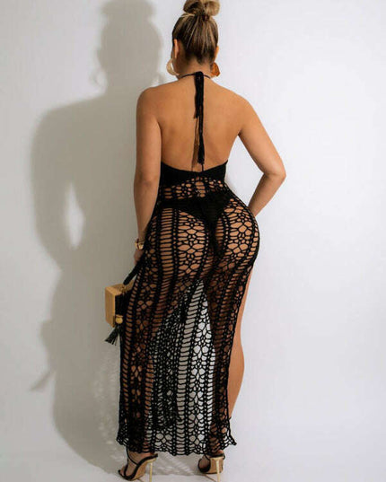 Women's long fringed stretch side slit suspender beach skirt