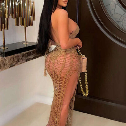 Women's long fringed stretch side slit suspender beach skirt