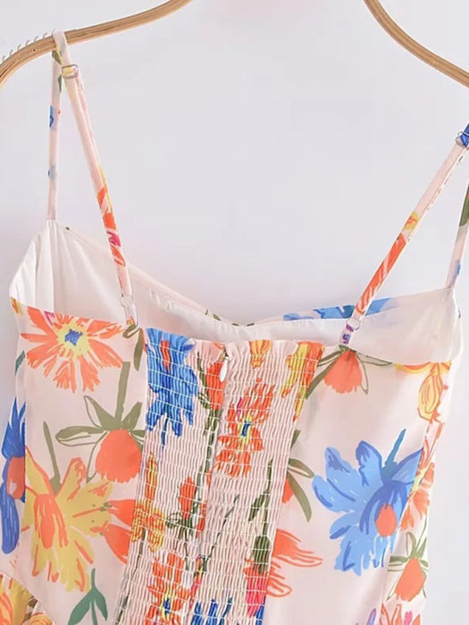 French Riviera Floral Print Suspender Mini Dress