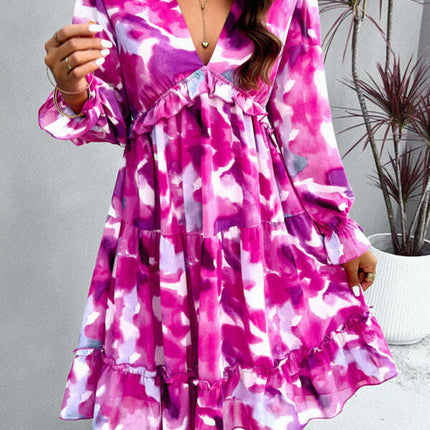 New elegant printed V-neck long-sleeved dress