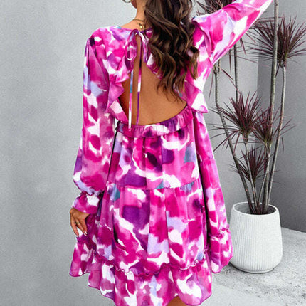 New elegant printed V-neck long-sleeved dress