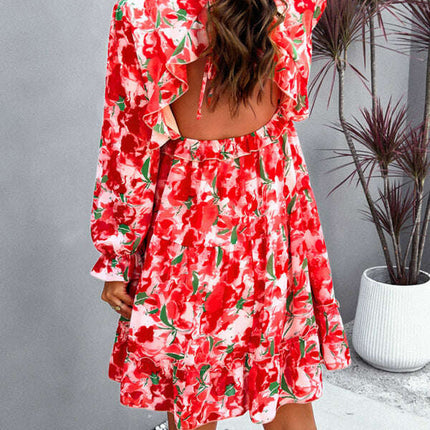 New elegant printed V-neck long-sleeved dress