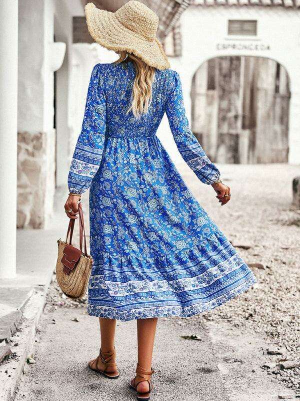 Vibrant Bohemian V-Neck Dress for Women