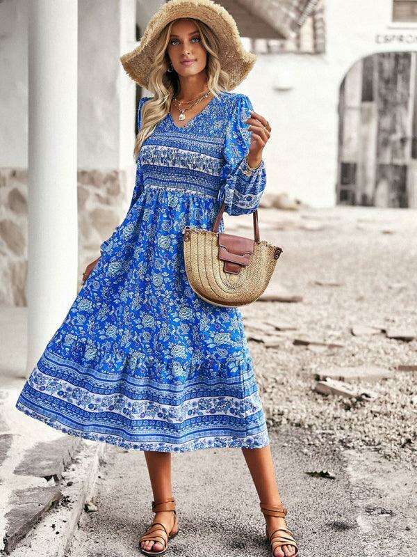 Vibrant Bohemian V-Neck Dress for Women