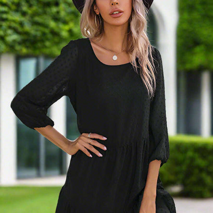 Women's new fashion solid color splicing lace loose dress