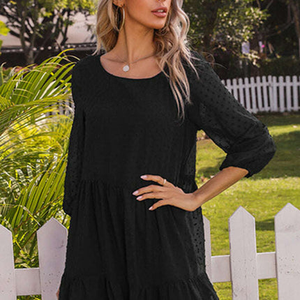 Women's new fashion solid color splicing lace loose dress