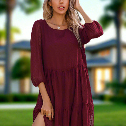 Women's new fashion solid color splicing lace loose dress