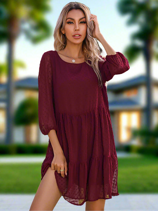 Women's new fashion solid color splicing lace loose dress