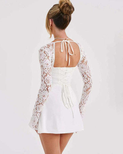 Women's Sexy Lace Slim Fit Backless French Long Sleeve Dress