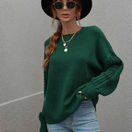 Women's Long Sleeve Thick Knitted Round Neck Twist Rope Top Sweater