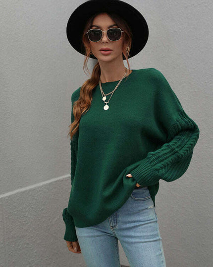 Women's Long Sleeve Thick Knitted Round Neck Twist Rope Top Sweater