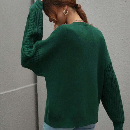 Women's Long Sleeve Thick Knitted Round Neck Twist Rope Top Sweater