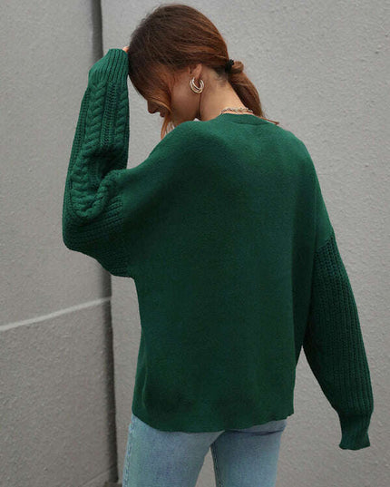 Women's Long Sleeve Thick Knitted Round Neck Twist Rope Top Sweater