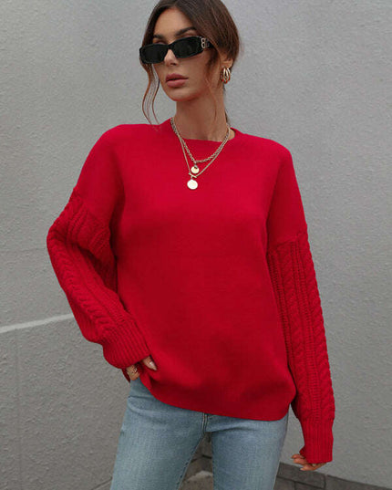 Women's Long Sleeve Thick Knitted Round Neck Twist Rope Top Sweater
