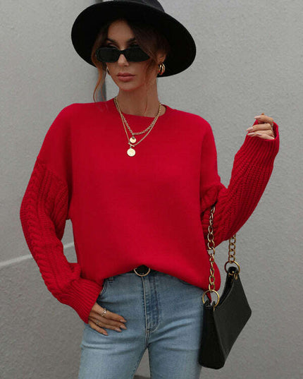 Women's Long Sleeve Thick Knitted Round Neck Twist Rope Top Sweater