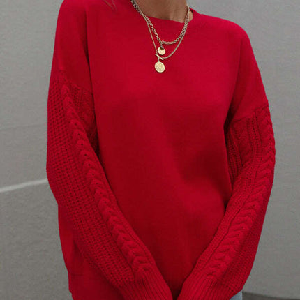 Women's Long Sleeve Thick Knitted Round Neck Twist Rope Top Sweater