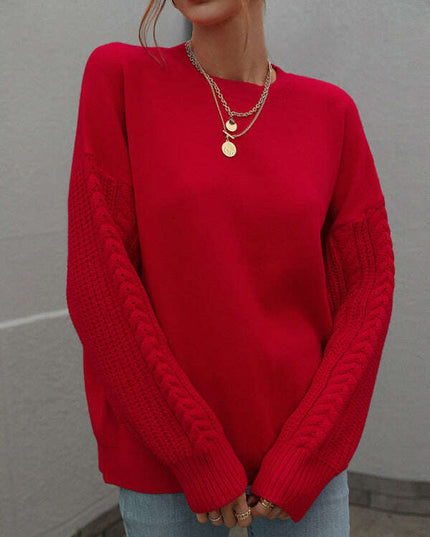 Women's Long Sleeve Thick Knitted Round Neck Twist Rope Top Sweater