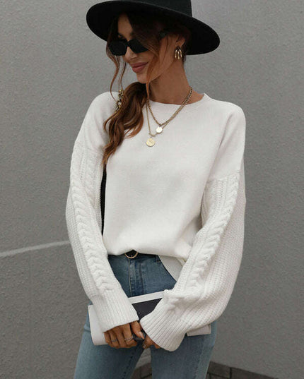 Women's Long Sleeve Thick Knitted Round Neck Twist Rope Top Sweater