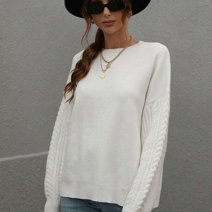 Women's Long Sleeve Thick Knitted Round Neck Twist Rope Top Sweater