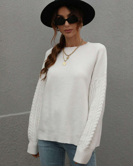 Women's Long Sleeve Thick Knitted Round Neck Twist Rope Top Sweater