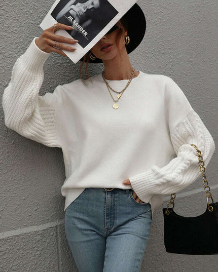 Women's Long Sleeve Thick Knitted Round Neck Twist Rope Top Sweater