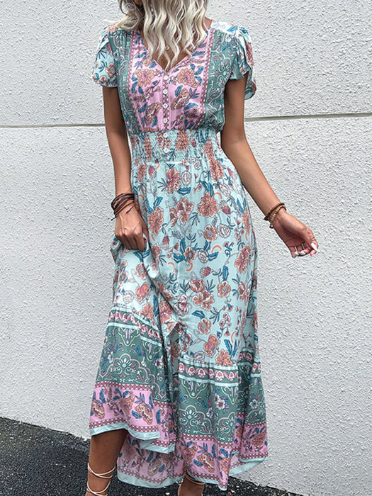 Bohemian Vibe Floral Print V-Neck Slit Rayon Dress for Women