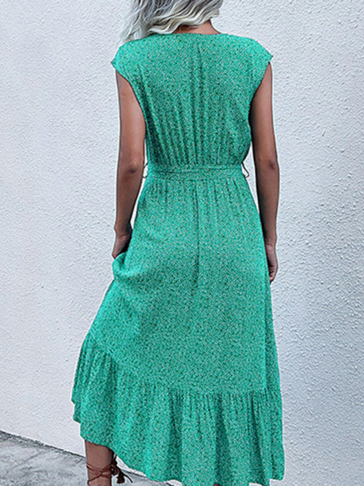 Women's new resort style printed sleeveless strappy dress