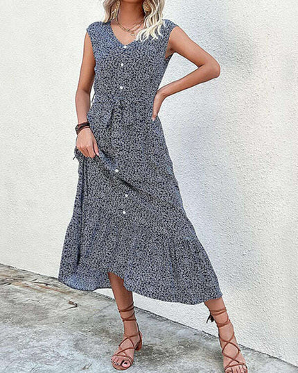 Women's new resort style printed sleeveless strappy dress