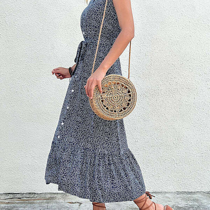 Women's new resort style printed sleeveless strappy dress