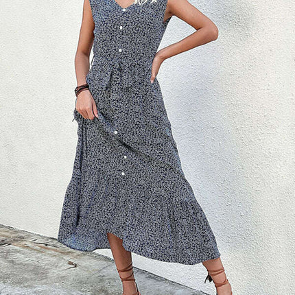 Women's new resort style printed sleeveless strappy dress