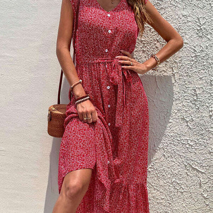 Women's new resort style printed sleeveless strappy dress