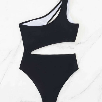 Ladies new black and white stitching contrasting color hollow swimsuit