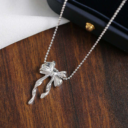 Women's New Sterling Silver Bow Ribbon Versatile Necklace