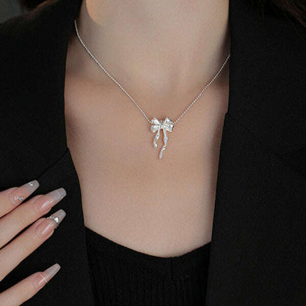 Women's New Sterling Silver Bow Ribbon Versatile Necklace