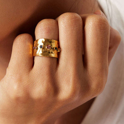 Women's new fashionable colorful zircon open personality ring