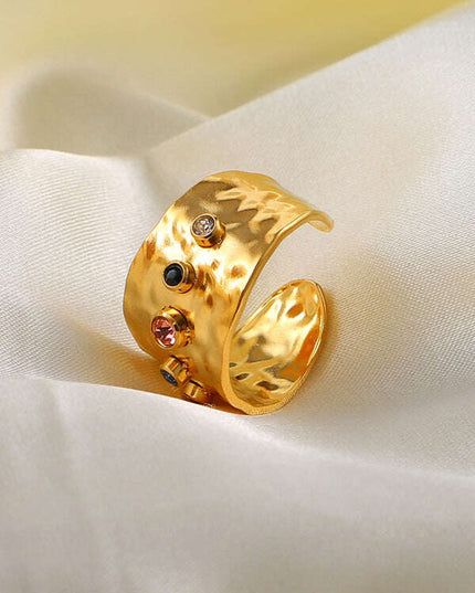 Women's new fashionable colorful zircon open personality ring