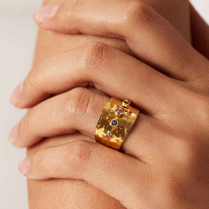 Women's new fashionable colorful zircon open personality ring