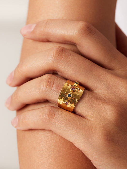 Women's new fashionable colorful zircon open personality ring