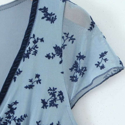 Women's new mesh printed V-neck sexy dress