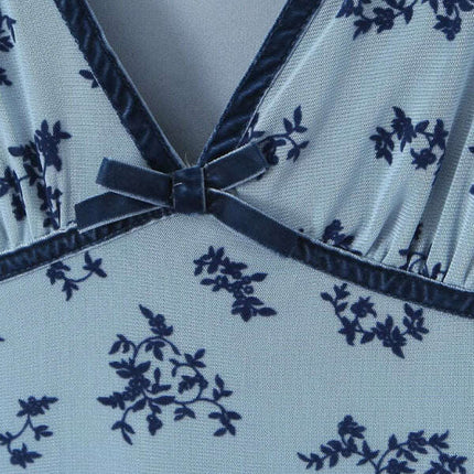 Women's new mesh printed V-neck sexy dress