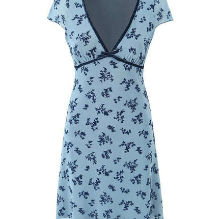 Women's new mesh printed V-neck sexy dress