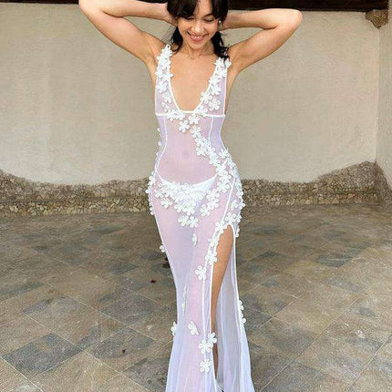 Chic Lace-Trimmed V-Neck Sleeveless Midi Dress for Women