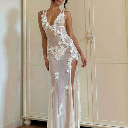 Chic Lace-Trimmed V-Neck Sleeveless Midi Dress for Women