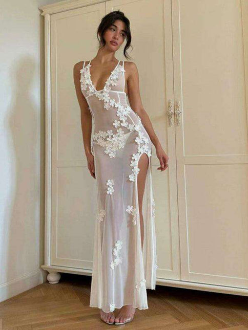 Chic Lace-Trimmed V-Neck Sleeveless Midi Dress for Women