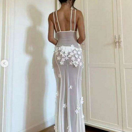 Chic Lace-Trimmed V-Neck Sleeveless Midi Dress for Women